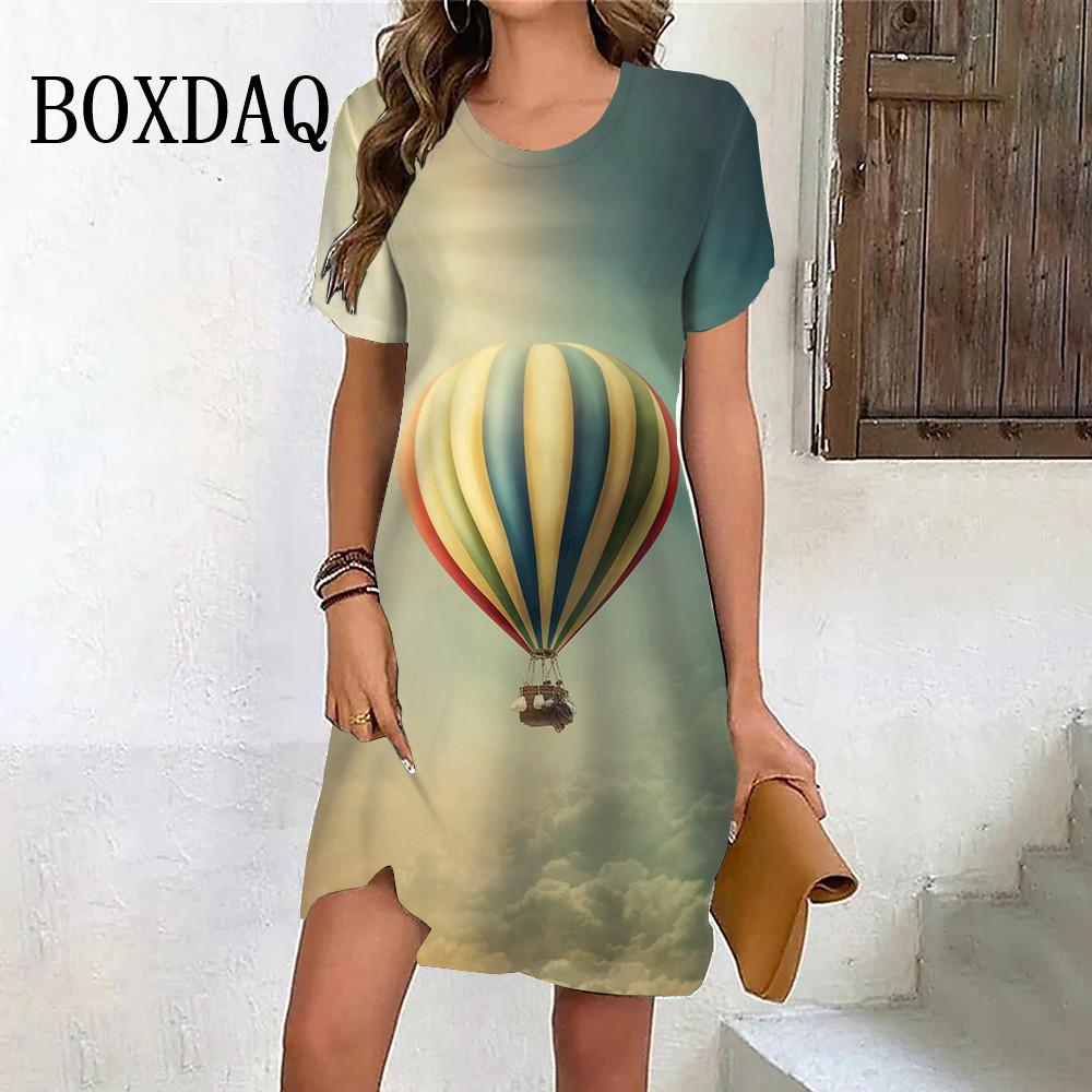 Платье Up Balloons Милое летнее женское элегантное модное платье с коротким рукавом и принтом Повседневное мини-платье для вечеринок Женская одежда больших размеров