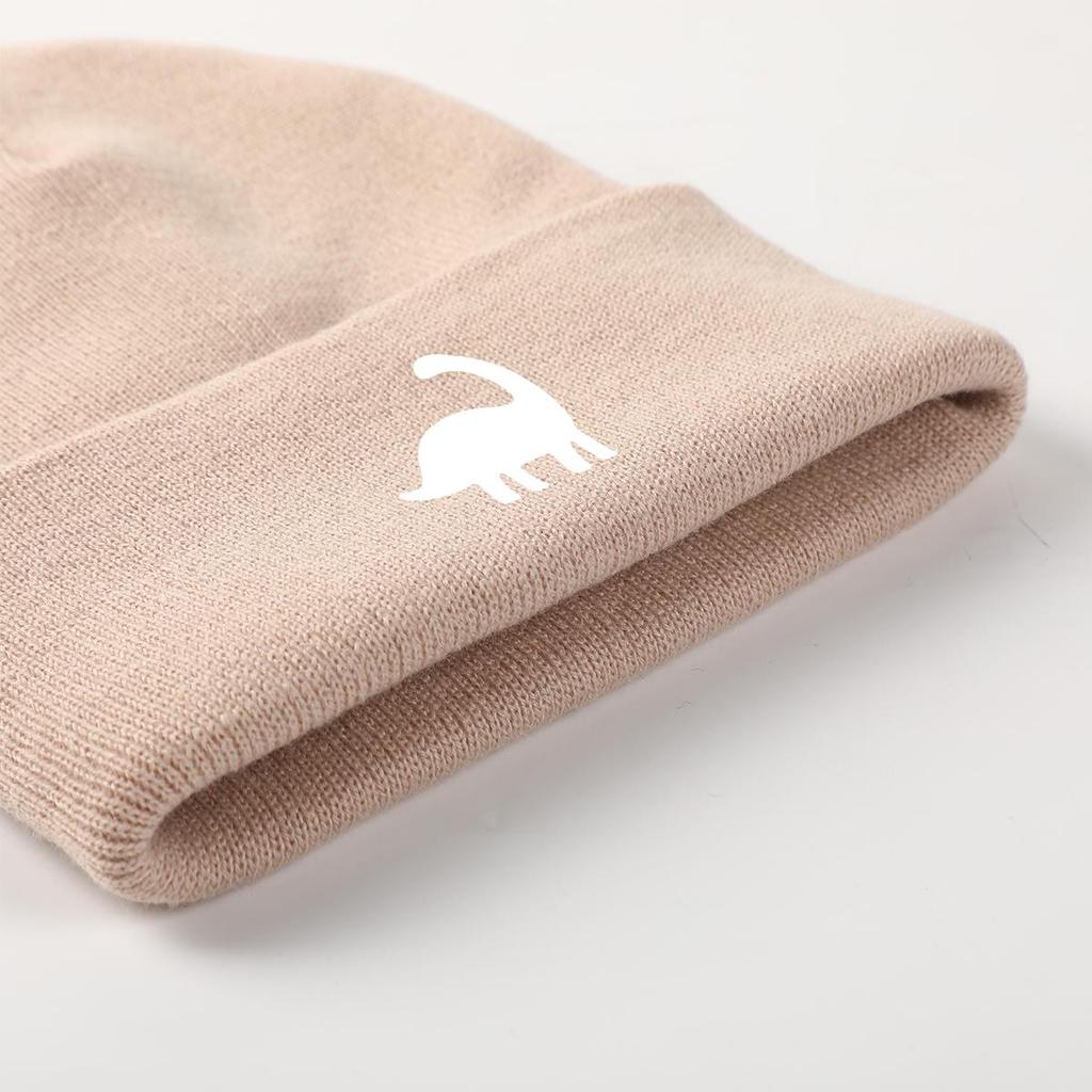 Белая вязаная шапка бини с принтом динозавра, животные шапки-бини, теплая термо унисекс вязаная шапка бини