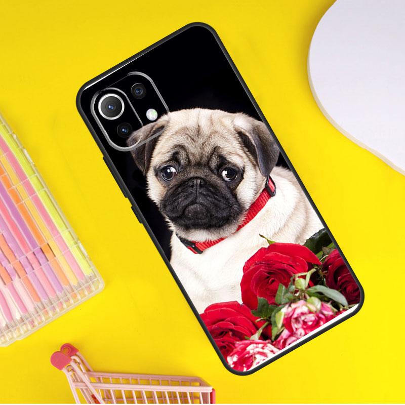 Чехол для Xiaomi 14 13 Ultra 11T 12T 13T 14T Pro POCO X7 Pro X3 X5 F3 F5 F6 M6 X6 Pro с изображением мопса, сидящего с бабочкой и розами