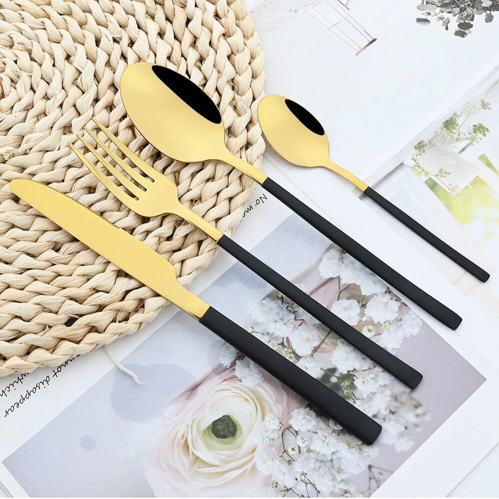 24 шт./6 комплектов, набор столовых приборов из черного золота, западный нож, вилка, ложка, набор столовых приборов с подставкой, посуда из нержавеющей стали, держатель для столовых приборов, посуда