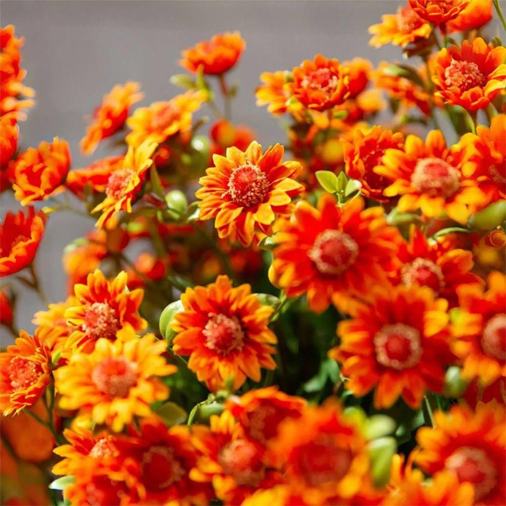 Multicolor Artificial Outdoor Sunset Mums Flowers 21 Heads Simulated Flower for Wedding Decoration