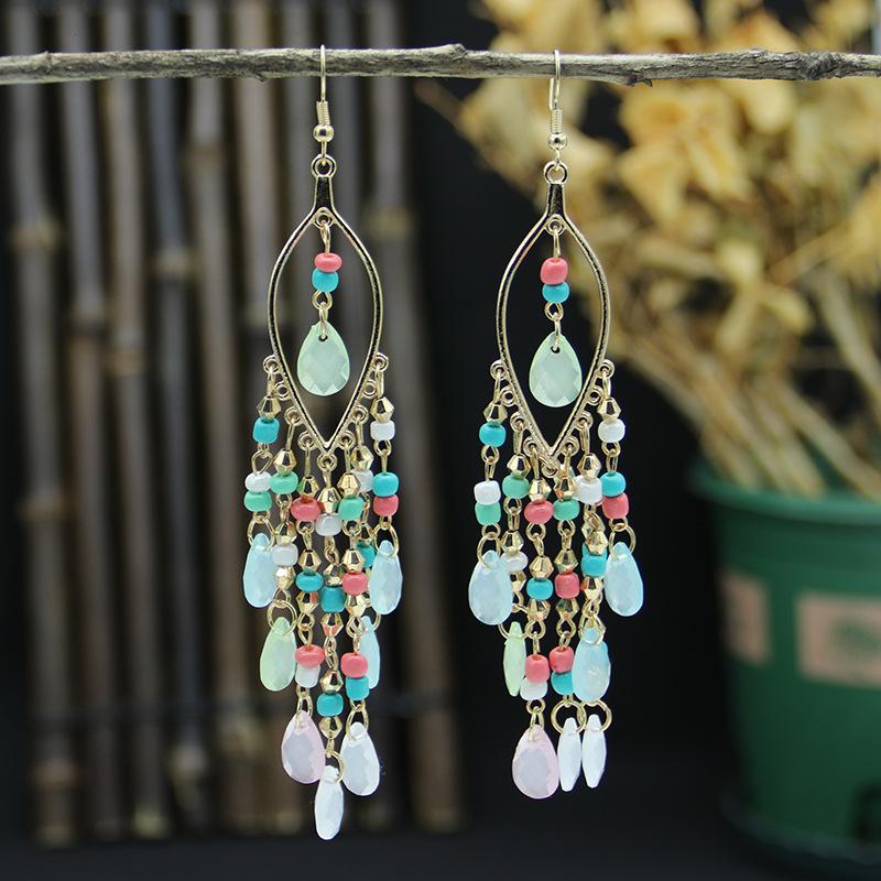 Bohemian Long Earrings Women'S Style Fashion Exaggerated Water Drop Fringed Earrings Temperament Ear Jewelry