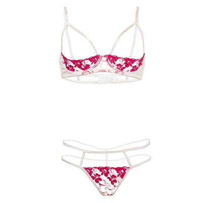 Комплект из белой сетки Black Omen с открытой чашкой, без ластовицы, Бюстгальтер, Нижнее белье, Отверстия, Разрез, Шорты, Трусы, (FJ302-Белый + Розовый, L) bs105-l-FJ302-wh-pk