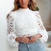 Кружевной дизайн Женская блузка с длинным рукавом Элегантный повседневный топ