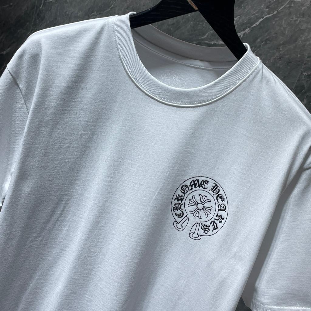 8702 CHROME HEARTS Летняя Новая Высококачественная Хлопковая Круглый Вырез Свободная Большого Размера Мужская и Женская Футболка Футболка для Пары