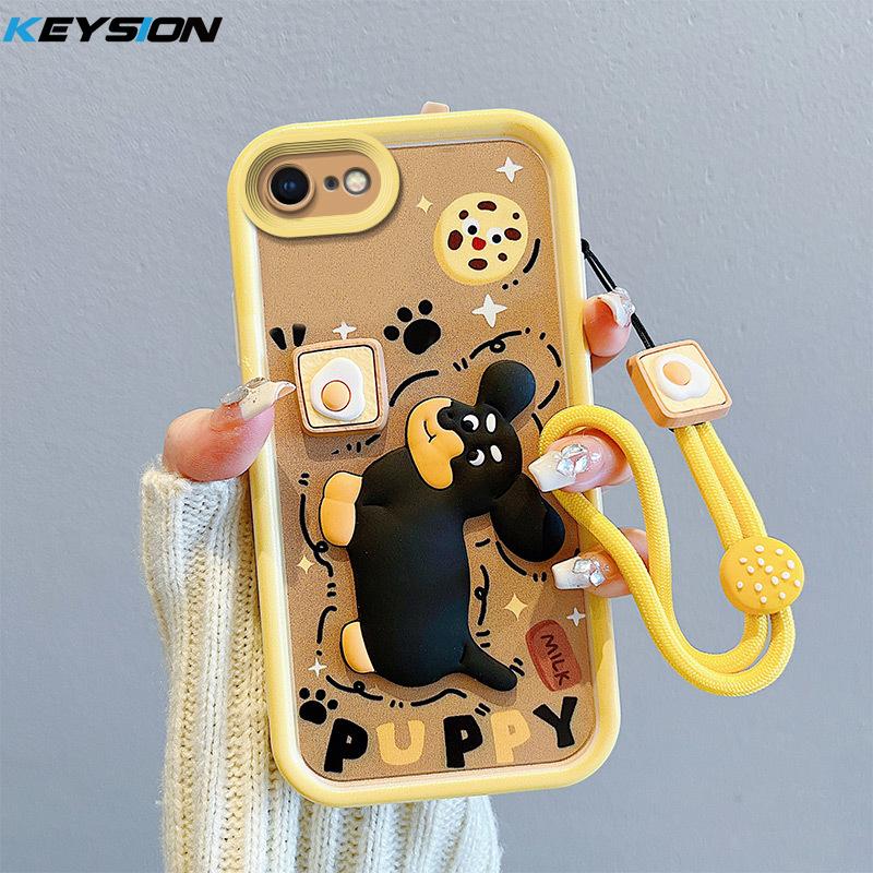 KEYSION Противоударный чехол для iPhone SE 2020 2022 со шнурком Мягкий силиконовый милый 3D мультяшный чехол для телефона с куклой для iPhone 8 7 6s Plus