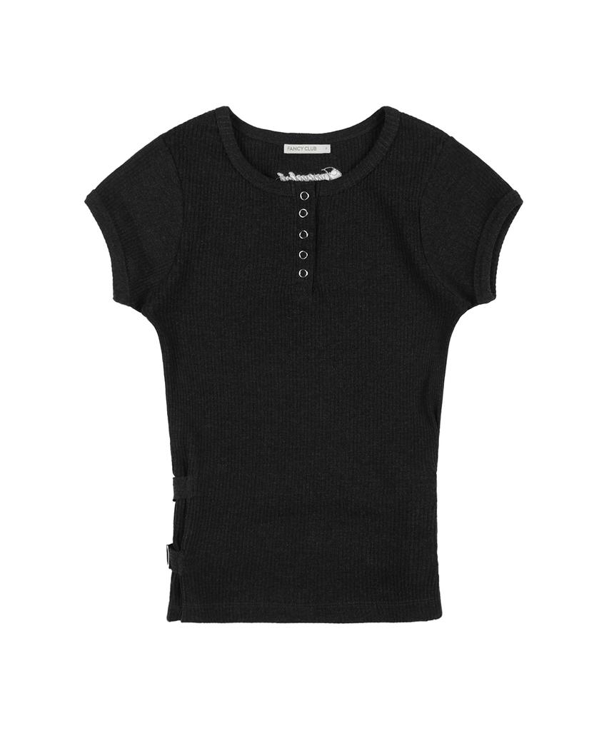FANCY CLUB Side Buckle Ribbed Tee (Charcoal) F25Qb110