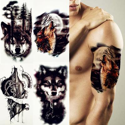 1PC 3D Roar Wolf Forest Временная татуировка наклейка Поддельные водонепроницаемые татуировки для мужчин Боди-арт Черная татуировка
