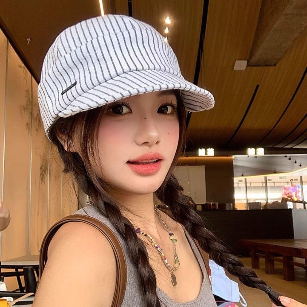 Korean Strip Baseball Cap Classic Newsboy Hats Japanese Striped Peaked Caps Women