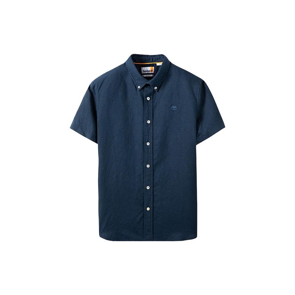 Timberland Solid Color Outdoor Casual Slim Fit Breathable Short Sleeve Shirt Men Shirts Deep-Sapphire-Blue A24WG-433