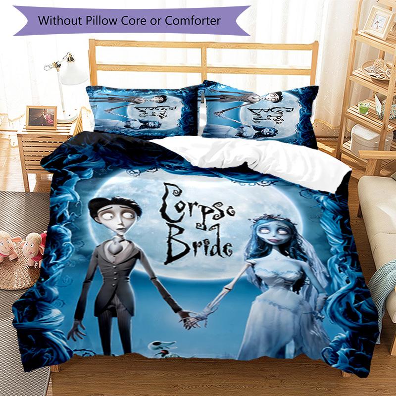 3pcs sorrow love The Corpse Bride pattern bedding set duvet cover set includes duvet cover &pillowcases, perfect all season bedroom decoration & gift