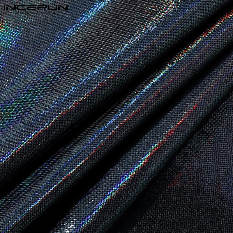 INCERUN S-5XL Мужская мода с коротким рукавом и круглым вырезом, двухцветные футболки, кожаные летние вечерние тонкие повседневные топы