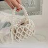 Yogodlns Сумочка в стиле французского ретро, ​​тканая из феи, сумка-мешок из бисера, сумка через плечо, летняя нишевая дизайнерская сумка с выдолбленным жемчугом