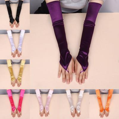 49СМ Женские перчатки Сатиновые длинные перчатки без пальцев Новые перчатки с крючком для пальцев Свадебная невеста