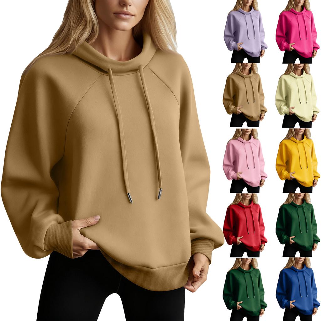 Women's Stand Collar Sweatshirt Oversized Turtleneck Drawstring Pullover Long Sleeve Top