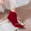 Красный бархат шоу одежда невесты зимняя обувь сапоги на высоком каблуке новые свадебные туфли тонкие каблуки свадебные сапоги 2024 короткие сапоги женские года