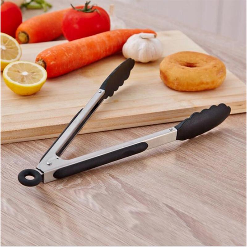 9-дюймовые щипцы для еды, силиконовые щипцы для барбекю, щипцы для салата, антипригарный зажим для барбекю, зажим из нержавеющей стали, инструменты, гаджеты