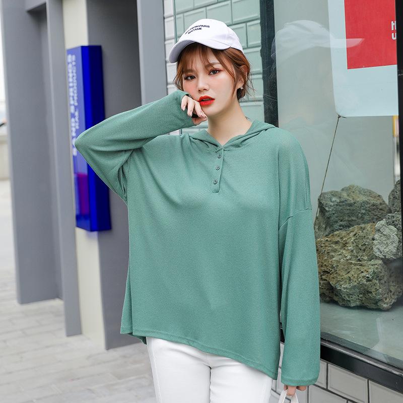 Autumn new large-size women's clothing 100kg fat mm Korean version hooded loose and thin long-sleeved t-shirt 010113