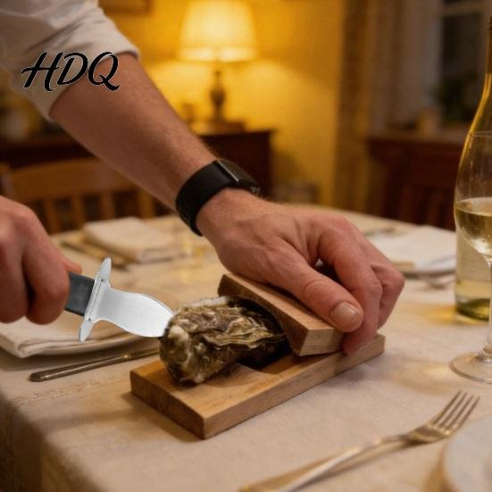 Портативный очиститель ракушек и устриц, нож для вскрытия с зажимом, лезвие из нержавеющей стали и эргономичный прочный набор для вскрытия, дизайн с деревянным основанием, нескользящий открыватель
