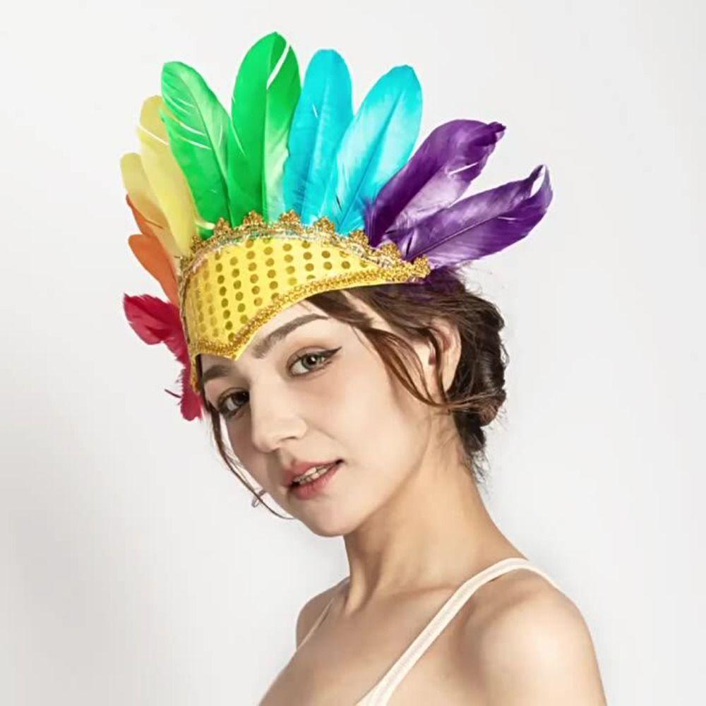 Adjustable Chief Headdress Head-mounted Carnival Costume Headwear Feather Headdress Adult Kids