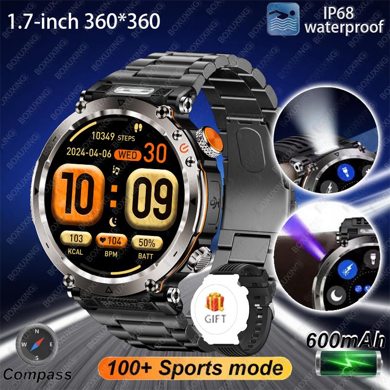 Новые уличные умные часы для мужчин 600 мАч Светодиодный фонарик SmartWatch Компас Bluetooth-звонки Пульс IP 68 Спортивные умные часы Новые
