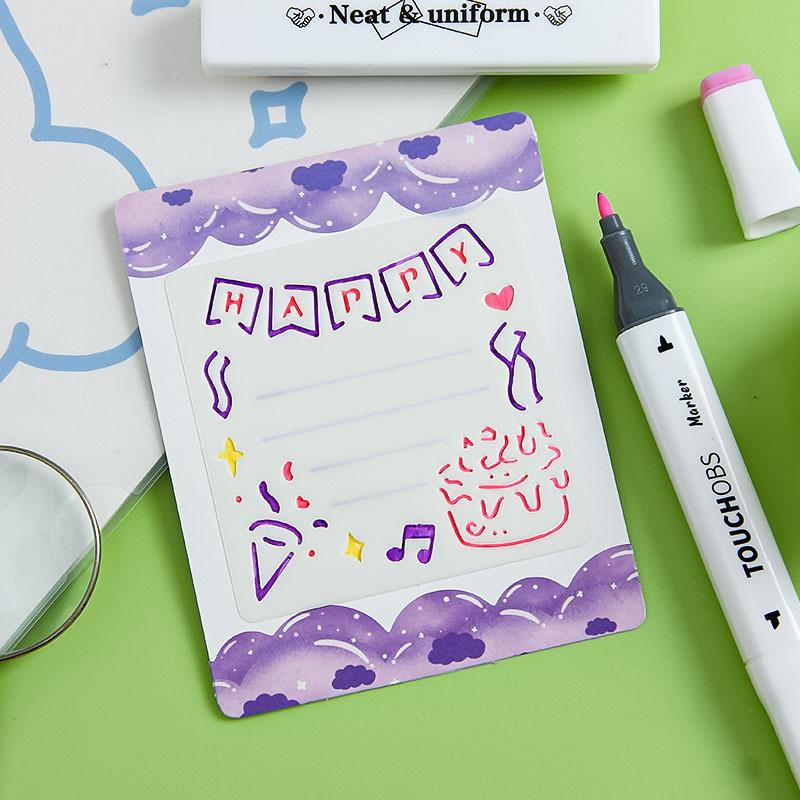 Journamm 6Sheets Hollow Flower Cartoon Drawing Template Diary DIY Graffiti Decor Painting Scrap Booking Decoration Album Crafts