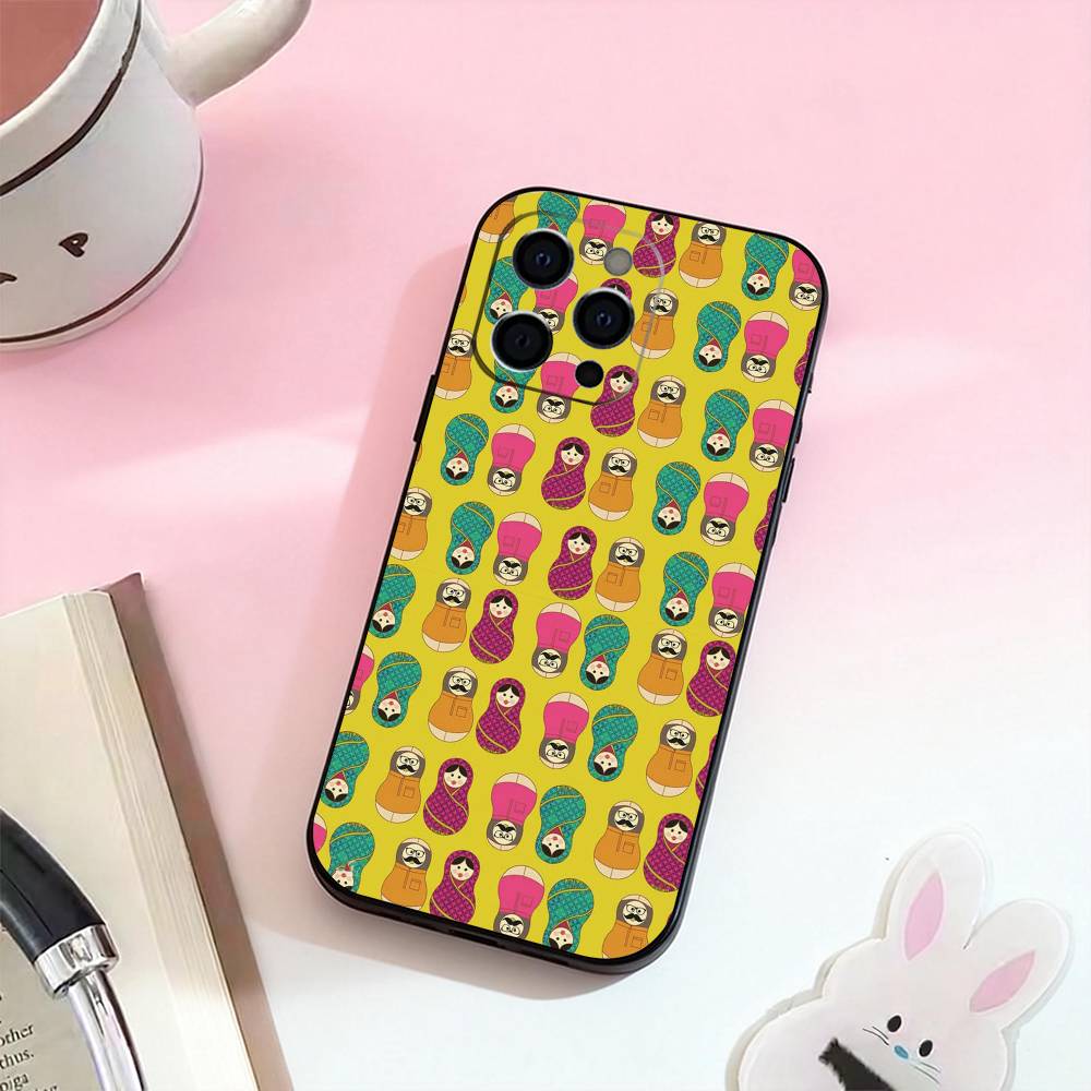 Russian Dolls Matryoshka Phone Case For iPhone 17,16,15,14,13,12,11 Plus,Pro Max,Soft Silicone Black Cover