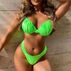 Бикини 2025 сексуальный пуш-ап плиссированный флуоресцентный зеленый купальник женский бикини комплект купальный костюм пляжный бикини женский бикини