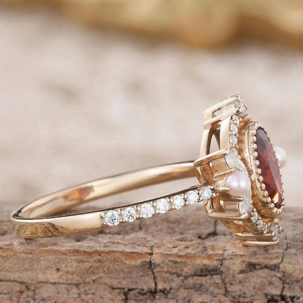 Роскошное кольцо Ins из свежего и сладкого гранатово-красного циркона с жемчугом, женское бриллиантовое украшение, новое женское кольцо