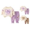 Children's Spring And Autumn Bow Long Sleeve Hoodie Baby Set Girls' Fashionable Western Casual Pants Two Piece Set
