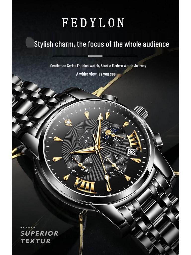 Fortilon Swiss Полностью Автоматические Мужские Скелетон Часы - Водонепроницаемые, Люминесцентные, Оснащенные Календарем Деловые Часы