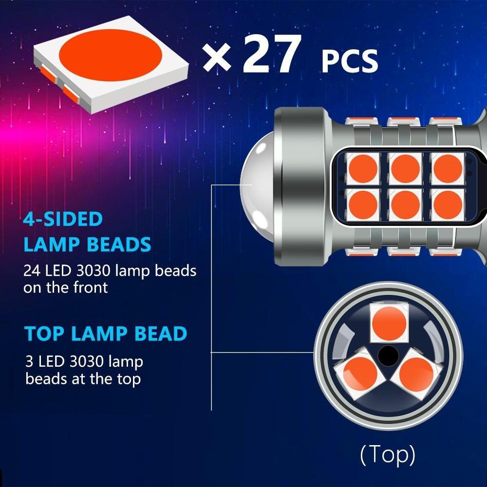 Super Bright 1156 P21W 1157 7440 7443 LED Brake Light Bulbs with Aluminum Body, 27 Pcs 3030 SMD for Car Tail Stop Lights