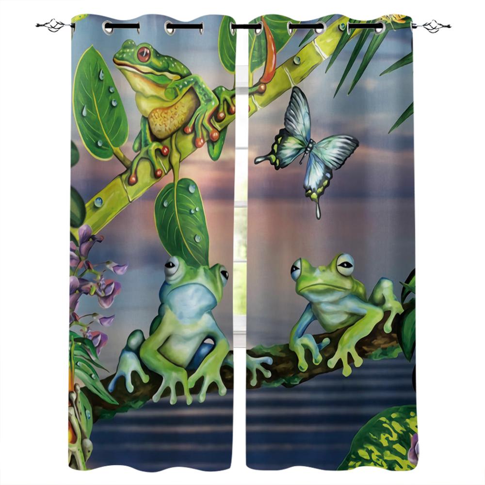 Bamboo And Frog Window Curtains Curtains for Living Room Decorative Items Living Room