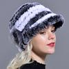Winter Rabbit Fur Caps for Women Fox Fur Floral Natural Rex Fur Hats Elastic Beanies Warm Fashion Ladies Snow Hat LQ11205