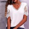 Women's Lace Patchwork Loose V-Neck Short Sleeve T-Shirt