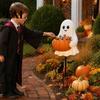 Sturdy Resin Ghost Candy Container Halloween Holder Garden Stake, Cute Glowing with Pumpkin Bowl, Outdoor Lawn Decor Yard Sign for Front Porch, Lawn,