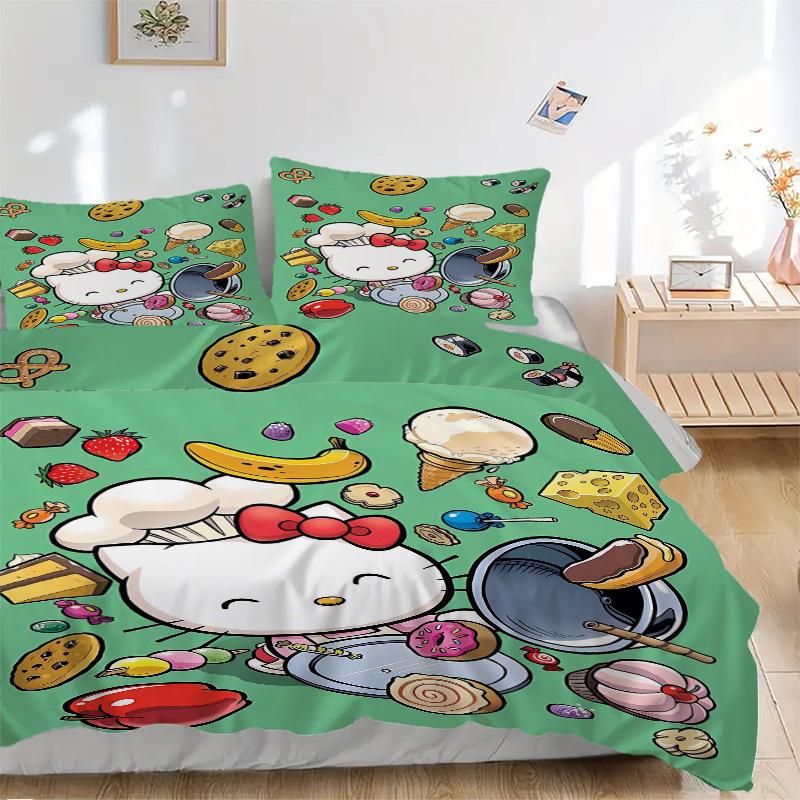 3 шт. Набор стеганых одеял Sanrio Hello Kitty's Sweet Adventure с принтом, мягкое и удобное покрывало для спальни, гостевой комнаты, постельное белье S090