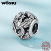 WOSTU Real 925 Vintage Silver Lion Crown Charm Flying Dragon Charm Phoenix Snake Bead Fit Original Bracelet DIY Jewelry Making2