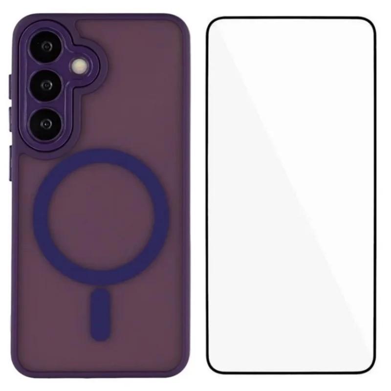 Чехол для Samsung Galaxy S25 FE, совместимый с MagSafe, WANLONFENG Серия QB Чехол для телефона из ПК и ТПУ с защитной пленкой