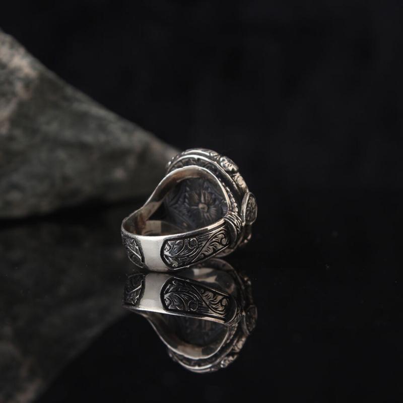 Популярный Moda Punk Con Incrustaciones De Piedras Negras Talladas Anillo Retro Anillo Masculino