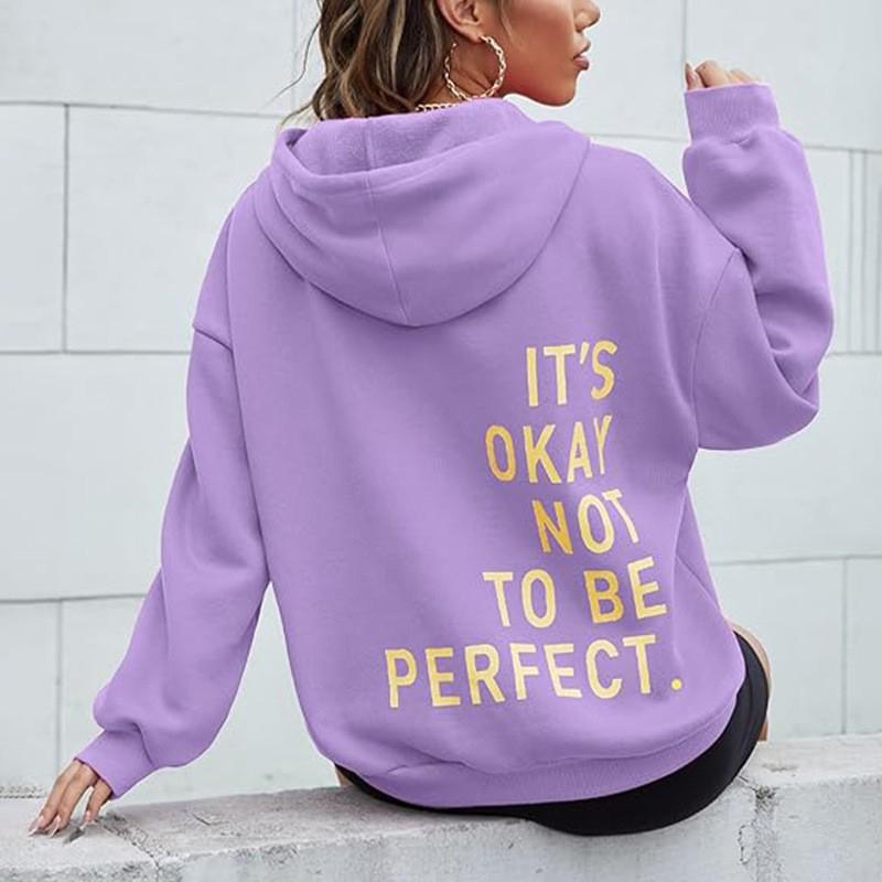 Ladies Spring Autumn Casual Sports Hooded Long Sleeve Big Pocket Letter Printed Pullover Hoodies Sweatshirt Top
