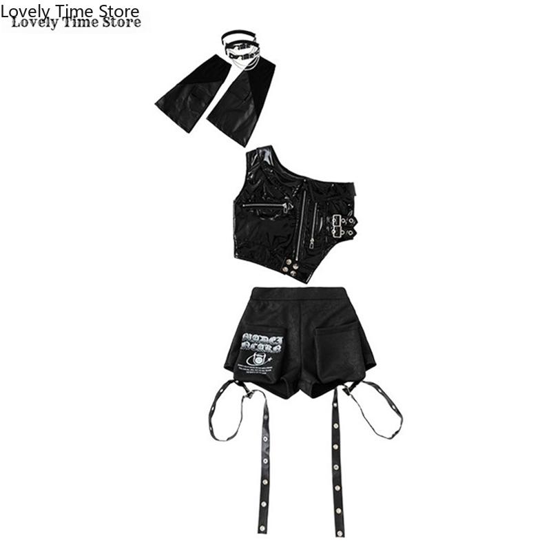 Girls Hip Hop Shiny Crop Top Pants Kids K-pop Jazz Shorts Dance Culottes Clothes Sets Children Streetwear Girl Group Costume