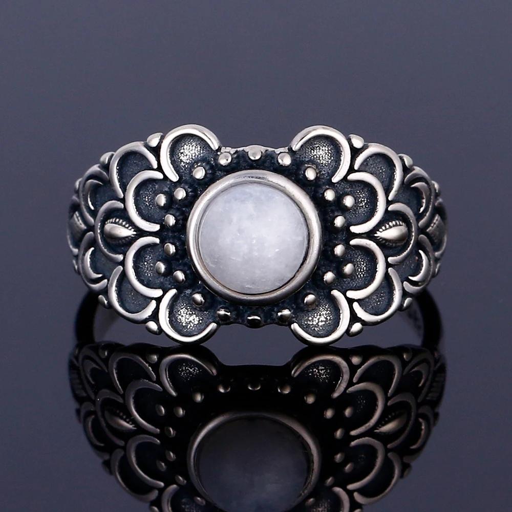 Круглые Овальные Большие Натуральные Лунные Камни Кольца Женские S925 Серебряные Кольца Подарки Винтажные Тонкие Ювелирные Изделия