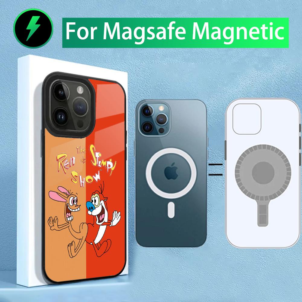 Ren and S-Stimpy Phone Case For iPhone 15,14,13,12,11,Plus,Pro,Max Mini Magsafe Magnetic Wireless Charging