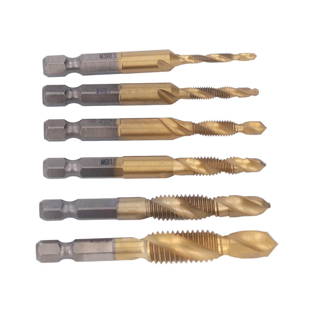 6pcs Titanium Coated Threaded Drill Taps HSS 4341 Drill Tap Set Durable Screw Drill Tap Drilling
