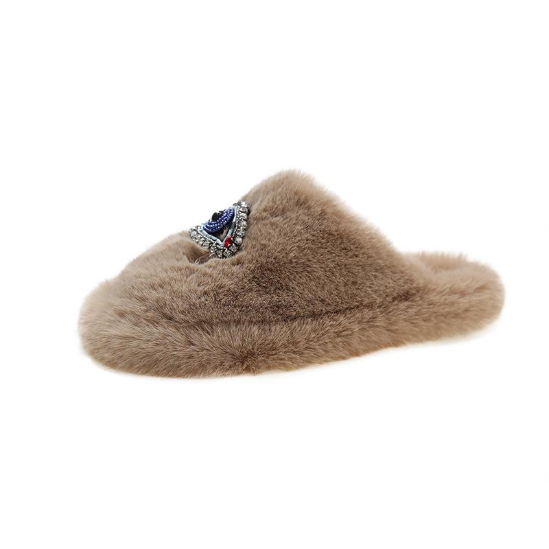 Новые домашние женские тапочки зимние теплые домашние тапочки в стиле сглаза пушистые удобные плоские подошвы в форме сердца забавные шлепанцы женская обувь