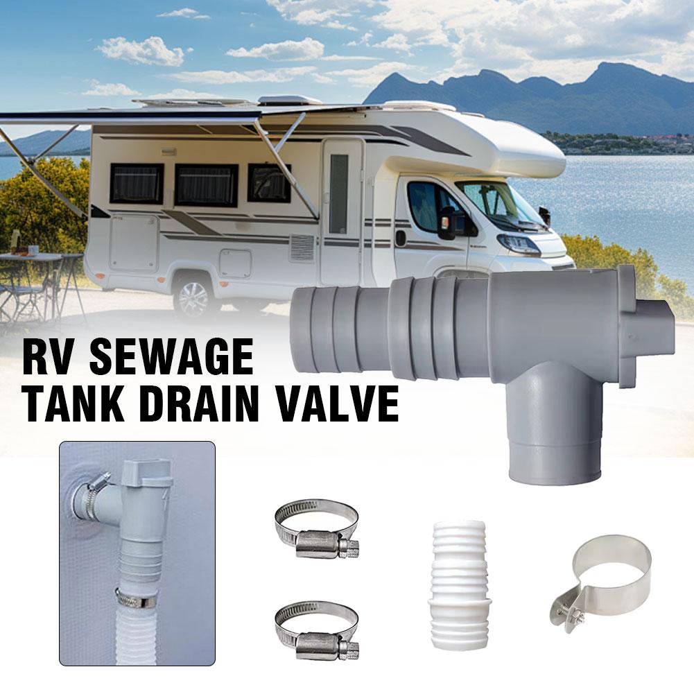 RV Waste Water Tank Drain Valve Kit for 28mm/32mm Pipes - with Mounting Bracket, Universal Camper Van Sewage Drainage Valve Y0O7