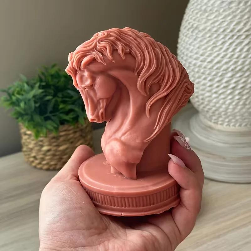 Высококачественная 3D силиконовая форма для свечей в виде головы лошади с детализированной текстурой гривы - Реалистичные головы коричневых лошадей для самостоятельного изготовления свечей