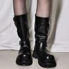 Модные женские панк мотоциклетные ботинки уличные черные с большим носком на платформе квадратные каблуки полусапоги с ремешком и пряжкой