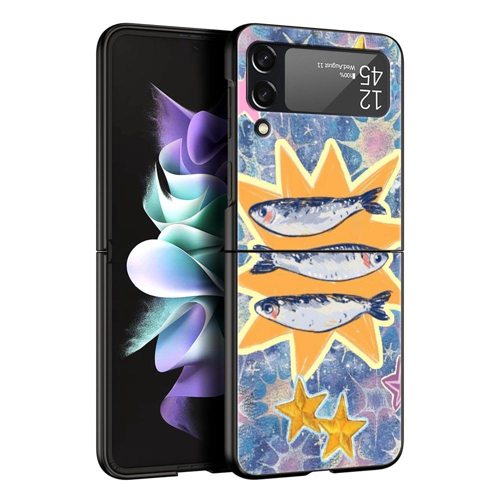 Blue Ocean Fish Hard PC Phone Case For Samsung Galaxy Z Flip 7 6 5 4 Black Cover For Galaxy Z Flip 3 Foldable Fundas Shell Capas